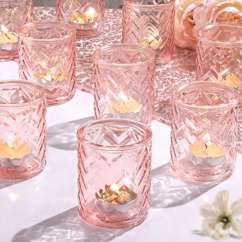36 Stück rosa Kerzenhalter, rosa Votivkerzenhalter für Babyparty, Dekoration, Glas-Teelichthalter, Glas-Votivkerzen für rosa Party-Mittelstücke, Dekorationen