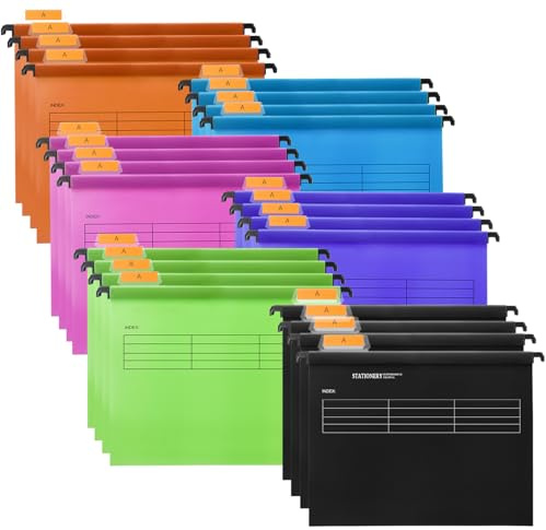 Hiziwimi 24Pcs A4 Dossiers suspendus [Pack 24],Classeur en PP avec onglets et insertions, classeur suspendu pour bureau, ¨¦cole et bureau de travail Classification des dossiers Classeur