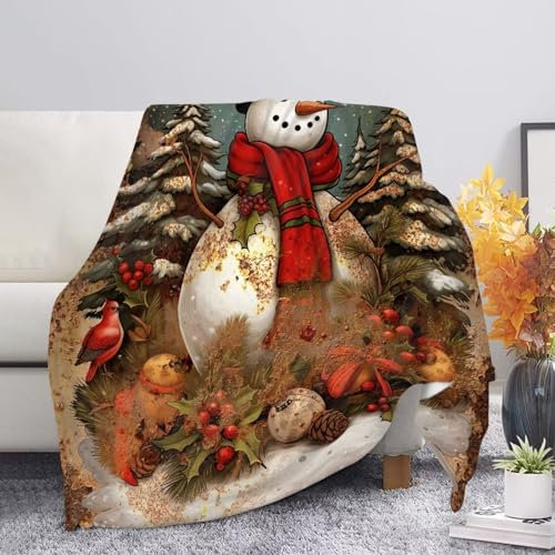 Niedlicher Schneemann, gemütlich, weich, Überwurfdecke für Wohnzimmer, Sofa, Couch, Kinderzimmer, Fleece-Bettwäsche, Decke, alle Jahreszeiten, flauschige Decke, 101,6 x 76,2 cm