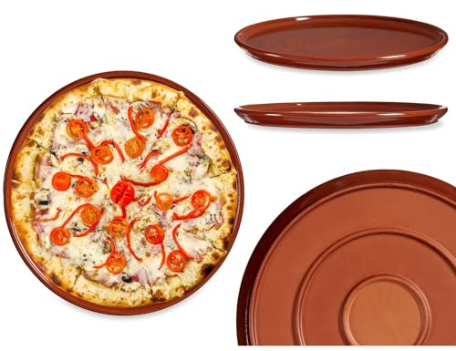 Annastore 2 x Pizzateller aus Ton Ø 32 cm - Mittelalter-Geschirr - Wikinger Teller - Servierplatte aus Ton - Handarbeit - Größe 2 Stück