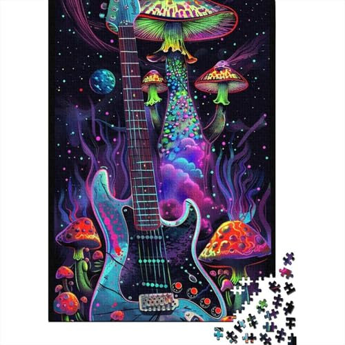1000-teiliges Puzzle für Erwachsene und Kinder, Gitarren- und Pilz-Puzzle für Erwachsene, Holzpuzzle, anspruchsvolles Spielpuzzle (Größe 75 x 50 cm)
