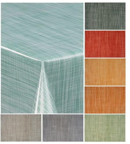 laro Wachstuch-Tischdecke Wachstischdecke Gartentischdecke Leinenoptik, Muster:Leinenoptik Türkis, Größe:110x160