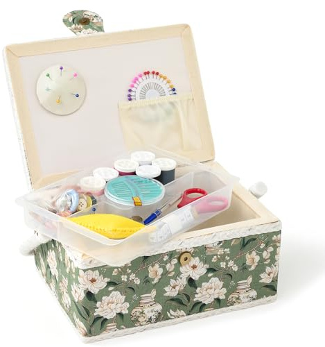 NOTIONSLAND Nähkörbe für Zuhause, mittelgroße Nähbox zur Aufbewahrung und Organisation, Nähkorb mit Zubehör, Geschenk für Weihnachten, Erntedank, Muttertag (Grün)