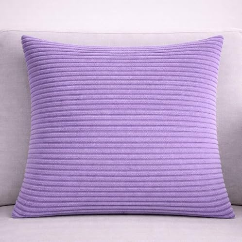 Seechoo Corduroy Cushion Covers, Set of 4, 40 x 40 cm, Plain Soft Striped, Assorted Colours (Lavender)