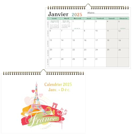 Calendrier 2025 Mural - Calendrier Familial 2025 Français au format 31 * 21cm - Organisateur Familial Planificateur Mural Calendrier Janv.2025 - Dec. 2025 - Grand Calendrier de Bureau mensuel 2025