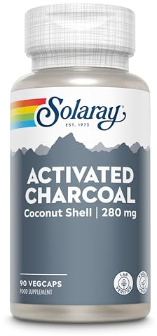 Solaray Activated Charcoal Capsules 280mg, 90 Capsules, 3 Month Supply | High Strength Charcol Tablet Alternative, Natural Coconut Shell, Lab Verified
