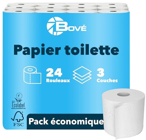 BOVE Toilettenpapier 3-lagig 24 Rollen - 250 Blatt pro Rolle - Extra Weich, Stark & Saugstark - FSC & EU Ecolabel Zertifiziert - Preis-Leistungs-Knaller