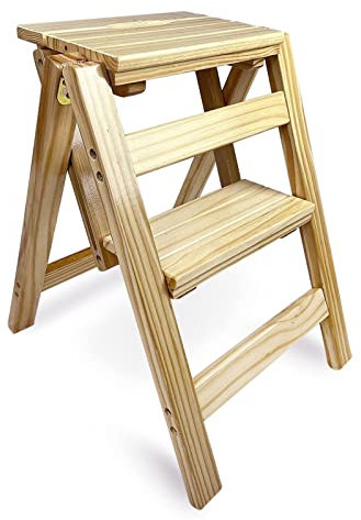 Sgabello Pieghevole in Legno massello, Sgabello Multifunzionale, 2 gradini, capacità 330 libbre