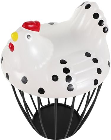 OKUMEYR Egg Basket for Eggs Small White and Black Metal Wire Storage Basket Creative Ceramic Chicken Lid Multi-function Kitchen Supplies Countertop Storage and Fruits