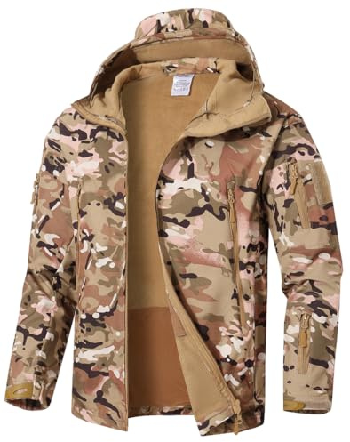 WINKEEY Chaqueta Softshell Hombre Invierno Senderismo al aire Libre Repelente al Agua Camo Chaqueta Táctica Forro Polar a Prueba de Viento Chaqueta de Caza Caliente,Camuflaje CP S