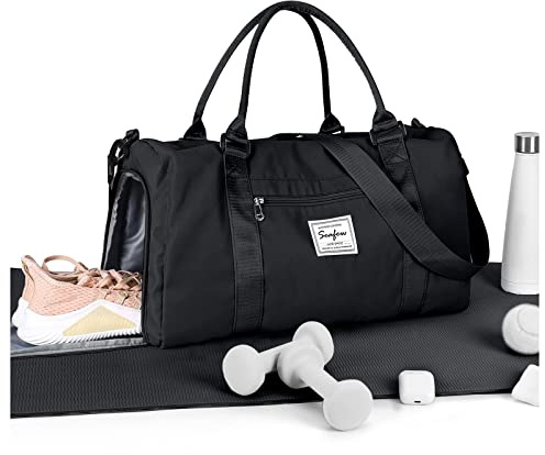 HYC00 Borsone Palestra Donna Uomo Borsa Sportiva con Scomparto Scarpe Borsone da Viaggio Sports Gym Bag Grande Borse da Palestra Piscina Donna Fitness Weekend Duffel Bag Borsa per Ospedale,Nero