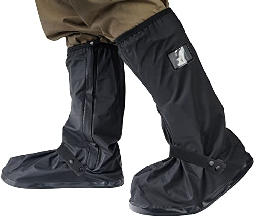 Wild Gear：LYN Waterproof Non-Slip Rain Boot Shoe Covers/Overshoes with Reflector&Zipper - Black, Reusable Foldable Insulation for Hunting Cycling Snow&Rainy Days