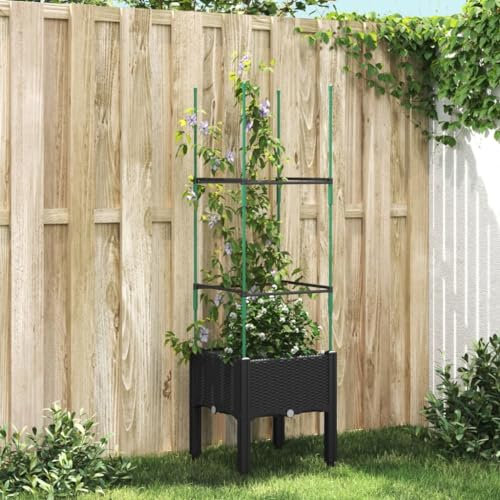 Xichuzi Pflanzkübel mit Rankgitter Schwarz 40x40x142,5 cm PP, Blumentopf Gross, Blumenkasten Balkon, übertopf, Pflanzkasten, Flowerpot, Kräuterbeet Für Die Küche, Vertikalbeet - 367948