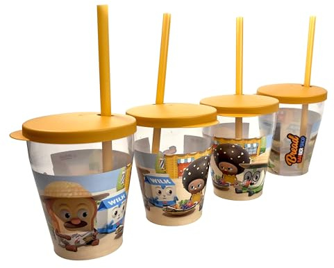 Snips, Set 4 Bicchieri con Tappo e Cannuccia da 385 ml, Decoro Barbiere Pasticcere, Set Bicchieri Plastica 4 Pezzi, con Tappo e Cannuccia Riutilizzabili, Made in Italy