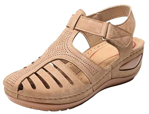 Sandales Compensées d'été Femme Devant Rome Sandale Gladiateur Femme Été Orthopédique Sandales Cuir Chaussures de Sport et D'Extérieur Bout fermé Slip-on Elégant de Vacances Plage