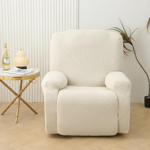 PEIHUODAN Housse De Fauteuil Relax Élasticité Jacquard Colore Unito Housse Canapé 1 Place avec Accoudoirs Protege Fauteuil Canape Relaxation Inclinable Electrique (Beige,1 siège)