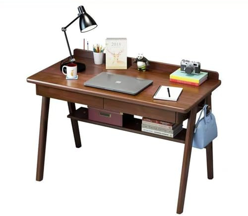 Generisch Sekretär, schöner Schreibsekretär mit 2 Schubladen,praktischer Home-Office Schreibtisch Bürotisch aus massivem Holz,Kleiner Computertisch (Walnussfarbe, 100 * 60 * 75)