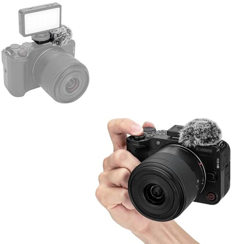 JJC Windschutz Cold Shoe Kompatibel mit Canon EOS R50V Vlog-Kamera Schwarz | Winddicht Fell-Windschutz, Cold-Shoe-Adapter, Gerauschreduzierung, Vlog-Aufnahme, Kompakt, Schwarz