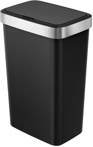 EKO Hana Deluxe 50L Mülleimer mit Sensor, Automatischer Mülleimer Küche, rechteckiger Bewegungssensor Abfalleimer, Soft Closing Deckel, fingerabdruckfrei, elektrischer Mülleimer, Schwarz, Kunststoff