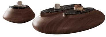 Table de canapé Table à thé Table Basse Ovale en Marbre Et Galets for Salon en Noyer Noir Table Basse Moderne