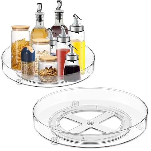 2 Piezas Especiero Giratorio Rotación 360° , Organizador Especias Giratoria Cocina Material PET Transparente, Bandeja Nevera Limpieza Sencilla para Condimentos, Frutas, Cosmético & Botellas Aceite