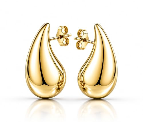 LAMUR Ohrringe aus 585er-Gold, Goldohrringe für Damen, Damenschmuck (Goldohrringe 585, Tropfen, 10 mm Höhe & 6 mm Breite, Tropfenform)