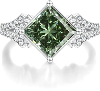 WAHZAUS 3 karat kvinnor Moissanite ring D färg VVS1 klarhet prinsessa skuren förlovningsring 925 sterlingsilver diamantring, storlek 5-10, 5, Silver, Moissanit