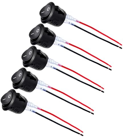 5 Stück Schwarz Wippschalter,Wechselschalter 12v,Kippschalter 2 Positionen,Runde Wasserdicht,Mit 15cm Linie,2 Polig Ein/Aus Spst Switch10A/125V,6A/250V,für Auto,Lichtschalter,Boot,Motorrad,Beleuchtung