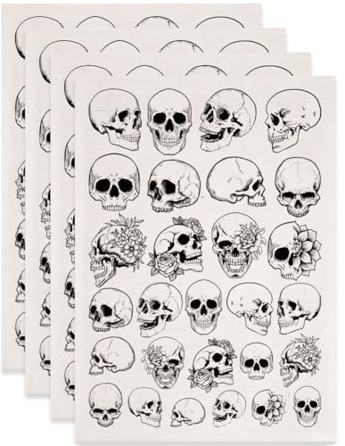 SUPERDANT 4 Stück Totenkopf Unterglasur Transferpapier Keramik mit Blumenmotiven Keramik Glasur Porzellan Ton Halloween Schwarz Unterglasur Dekorationspapiere Transferfolien