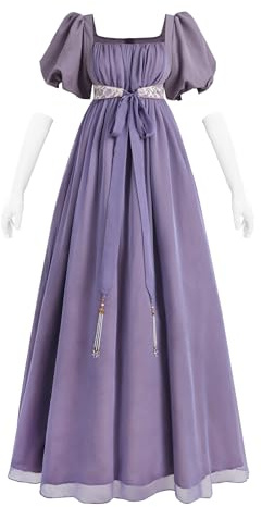 FCCAM Regency Robe pour femme - Taille empire et manches bouffantes - Robe victorienne Jane Austen - Robe de bal et de soirée - Violet, Violet, L