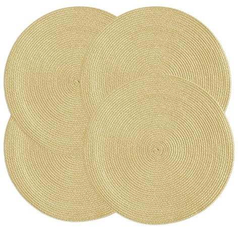 IlGruppone Set 4 Sottopiatti Natalizi Rotondi Ø38 cm Tovagliette Decorazione Tavola in Poliestere Intrecciato Sottopiatti Eleganti per Natale e Capodanno - Oro