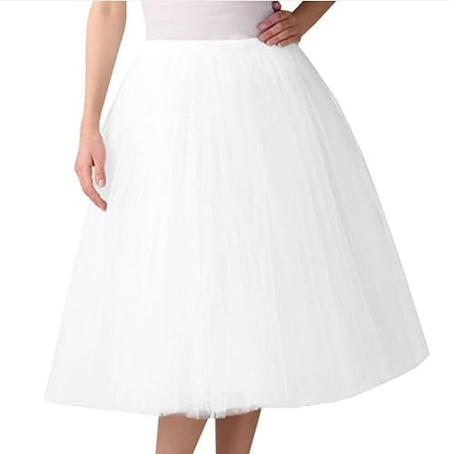 Tüllrock Weiß, Tüllrock Damen Tütü Rock Karneval Kostüm Tutu Rock Tanzrock Elastische Hohe Taille Unterrock 50Er Ballett Petticoat Cosplay A Linien Rockabilly Petticoat Tanzkleid, Weiss