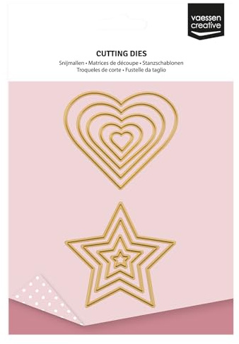Vaessen Creative Stanzschablonen Set Sterne & Herzen- 10 Cutting Dies von 1 x 1 cm bis 6 x 7 cm - Bastelzubehör für DIY, Basteln mit Papier und Deko - für Mini Stanz- und Prägemaschinen