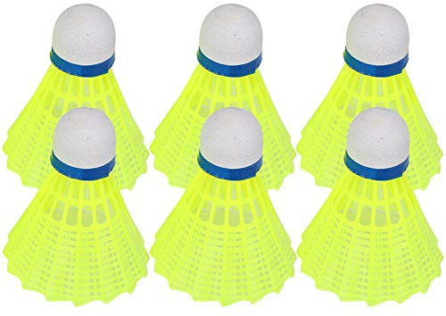 Dilwe Volants de Badminton, 6 Pièces, Plume en Nylon avec Tête Sphérique en Liège, stabilité de Vol à Vitesse Moyenne, Accessoire Professionnel pour L'entraînement Sportif en