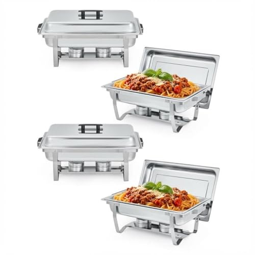 LinTimes 4PCS Chafing Dish Buffet Set 8-Litre, Heavy Duty Stainless Steel Food Warmer Buffet Server with Mirror Finish, Rectangular Bain Marie for Catering Parties Events & Weddings, Easy Clean