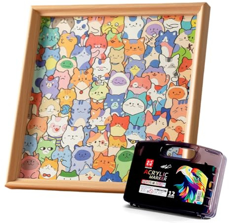 Puzzle pour chat en bois - Motif chat à peindre - Cadre photo en bois à peindre - Jouet éducatif pour enfants (12 couleurs)