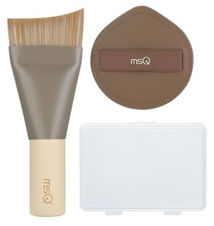 MSQ Ultra Thin Foundation Brush + Sponge Powder Puff with Storage Box | Flat Fpundation Brush Reusable Face Plush Sponge Makeup Puff