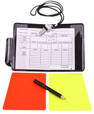 HAPZUR Kit Arbitro Calcio Professionale Grande, Cartellini Gialli Rossi con Portacarte in Pelle e Fischietto. Set Completo per Partite e Allenamento in Ogni Sport.