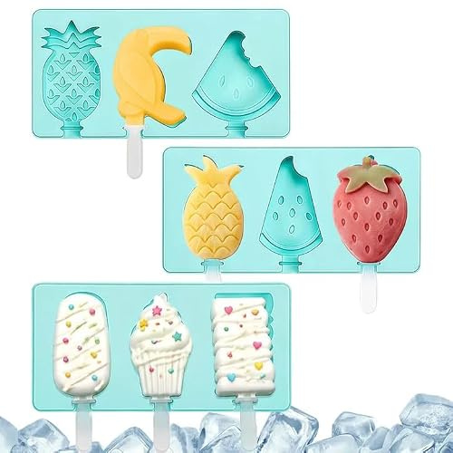 3 Stück Eisformen Eis am Stiel, Eisformen Silikon für Eis am Stiel, DIY Wassereis Formen mit Deckel und Stielen, BPA Frei Wassereis Formen, Leicht Zu Lösen Eis Form für Partys, Zusammenkünfte