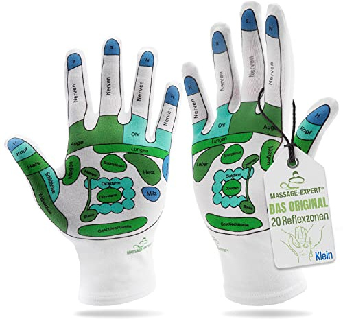 Handschuhe für Reflexzonenmassage und Akupressur der Hände | 20 Handreflexzonen auf Deutsch | Weiche Baumwolle, Stretch | Qualität von MASSAGE-EXPERT | Ohne Vorkenntnisse Zuhause verwöhnen | Klein