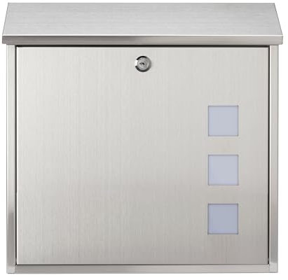 Burg-Wachter MB08ST Aire Wall Mounted Stainless Steel Lockable Weatherproof Post Box - 37x36x11cm