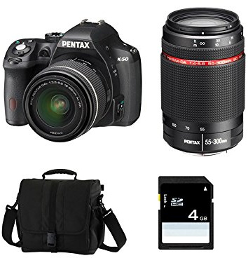 Pentax K-50 + DAL 18-55 WR + 55-300 HD WR + SD 4GB Kit fotocamere SLR 16.28MP CMOS 4928 x 3264Pixel Nero