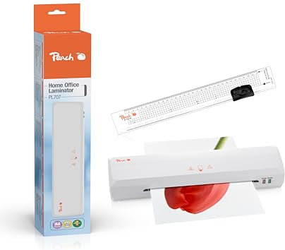 Peach 3 in 1 Laminierset inklusive Laminiergerät, Rollenschneider, Lineal und Folien - für Heim und Büro - geeignet für alle handelsüblichen Folien in allen Grössen bis max. A4 - PBP105