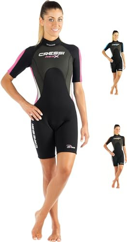 CRESSI Med X Lady Shorty Wetsuit Black/Pink/Grey 2.5mm M/3 - Kurzer Neoprenanzug für Damen aus 2,5 mm Hochelastischem, Schwarz/Rosa/Grau, M/3