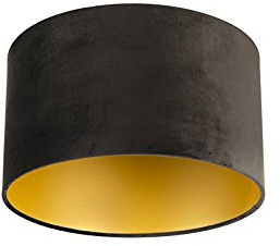 Qazqa Modern Lampenschirm - Cilinder Velours - Schwarz Gold, supports-e27, diameter 35 centimeter