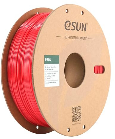 eSUN Filamento PETG 1.75mm, Impresora 3D Filamento PETG, Precisión Dimensional +/- 0.05mm, 1KG Carrete (2.2 LBS) para Filamento de Impresión 3D, Rojo Sólido