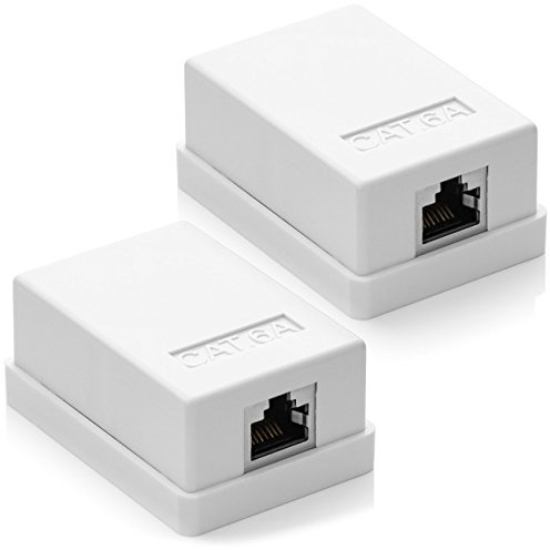 deleyCON CAT 6a Netzwerkdose 1x RJ45 Buchse FTP 10 Gbit, 2 Stück - Weiß | Geschirmt, Aufputz Montage, Ethernet Netzwerk LAN Dose, RAL 9003