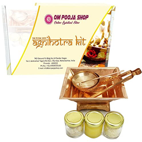 Om Pooja Shop Puja Agnihotra Kit Get Benefits of Agnihotra Havan | Hawan Kund Set Agnihotra Kit | Chimtha | Achmani | Plate | Complete Hawan Kund