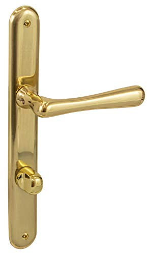 Gedotec Juego de manillas de latón antiguo, herrajes de puerta vintage, manilla de puerta de habitación – elegante | latón pulido | WC – baño | 1 juego – placa larga de diseño incluye tornillos