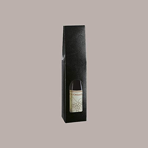 Lucgel Srl - 25 portavasos de 1 caja de cartón de piel negra con asa y ventana frontal - Estuche de papel